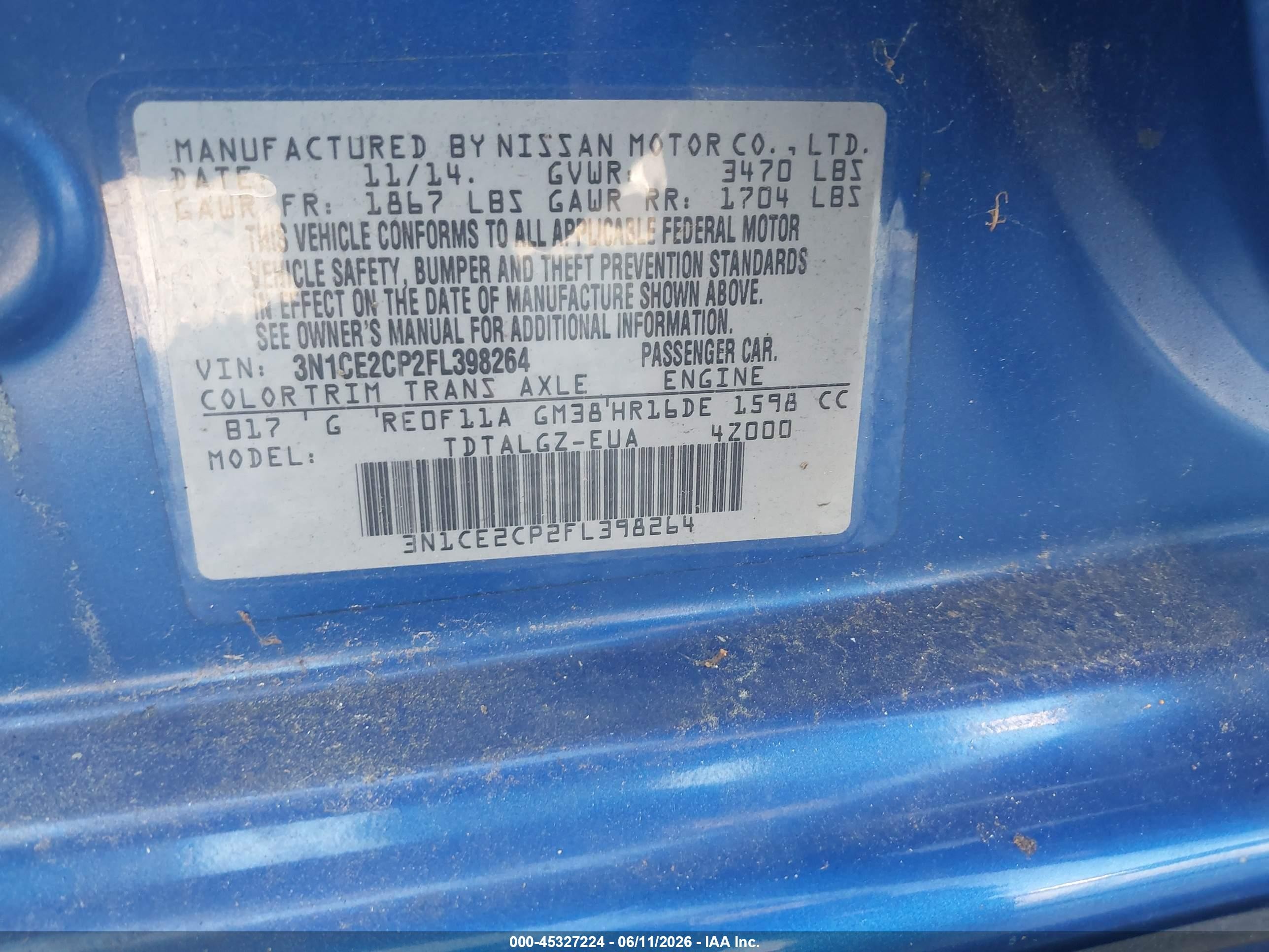 2015 Nissan Versa Note Sr Синий vin: 3N1CE2CP2FL398264