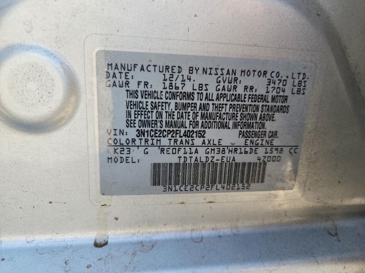 2015 Nissan Versa Note S Silver vin: 3N1CE2CP2FL402152