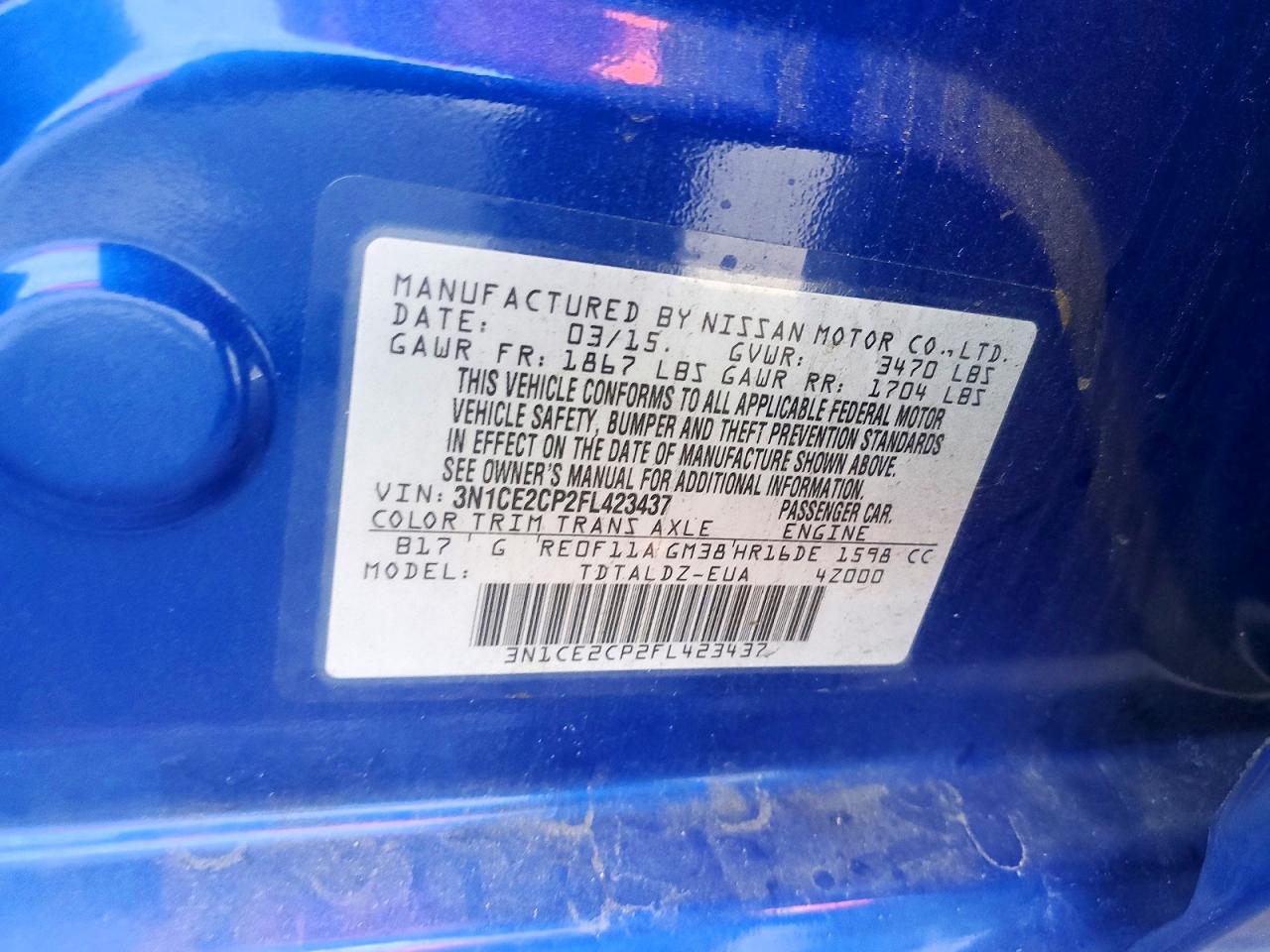 2015 Nissan Versa Note Sv Blue vin: 3N1CE2CP2FL423437