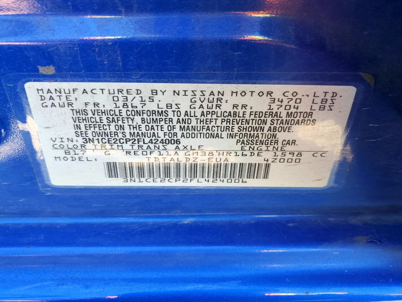 2015 Nissan Versa Note Sv Blue vin: 3N1CE2CP2FL424006