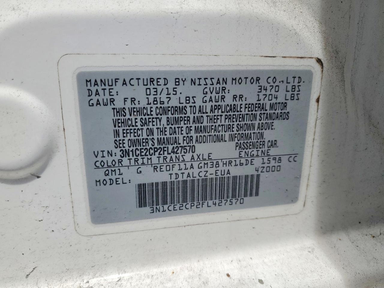 2015 Nissan Versa Note S Plus White vin: 3N1CE2CP2FL427570