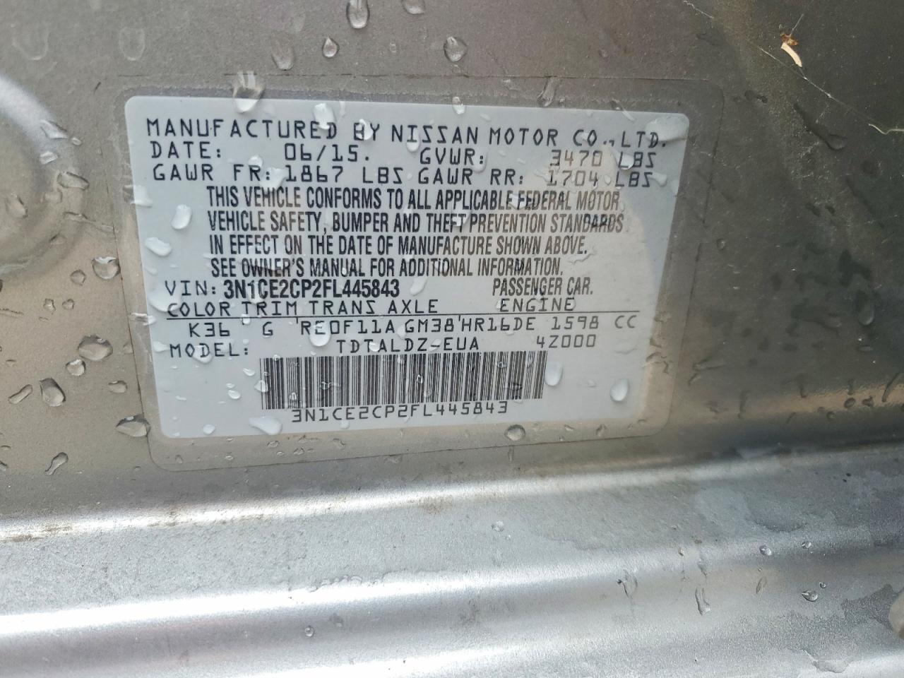 2015 Nissan Versa Note Sv Gray vin: 3N1CE2CP2FL445843