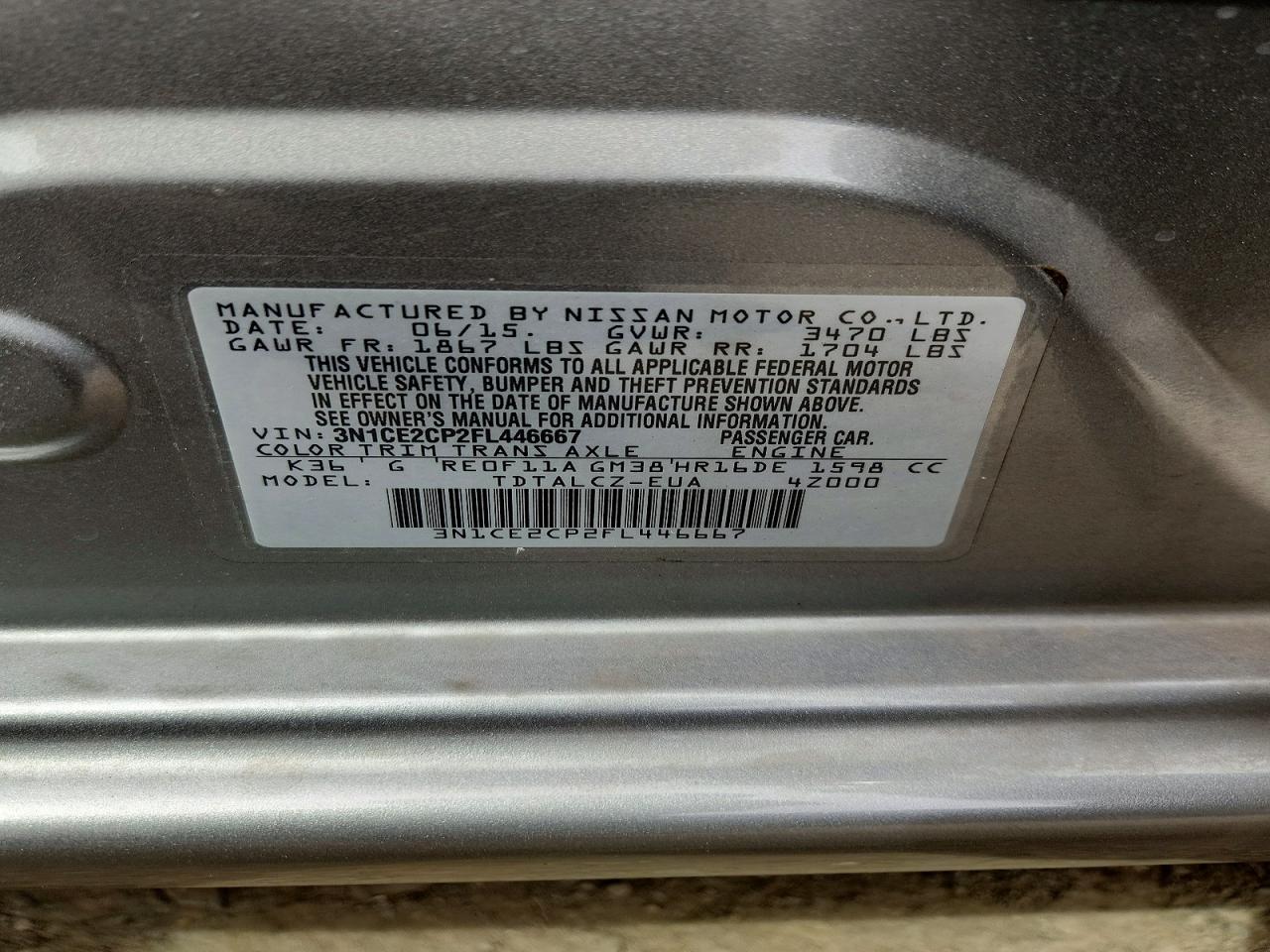 2015 Nissan Versa Note S Plus Silver vin: 3N1CE2CP2FL446667