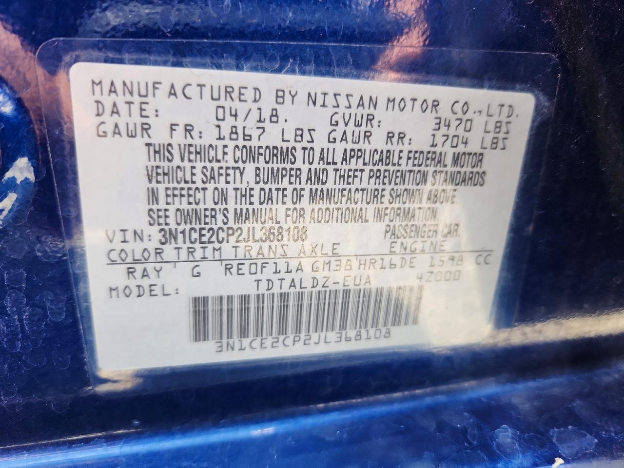 2018 Nissan Versa Note Sv Blue vin: 3N1CE2CP2JL368108