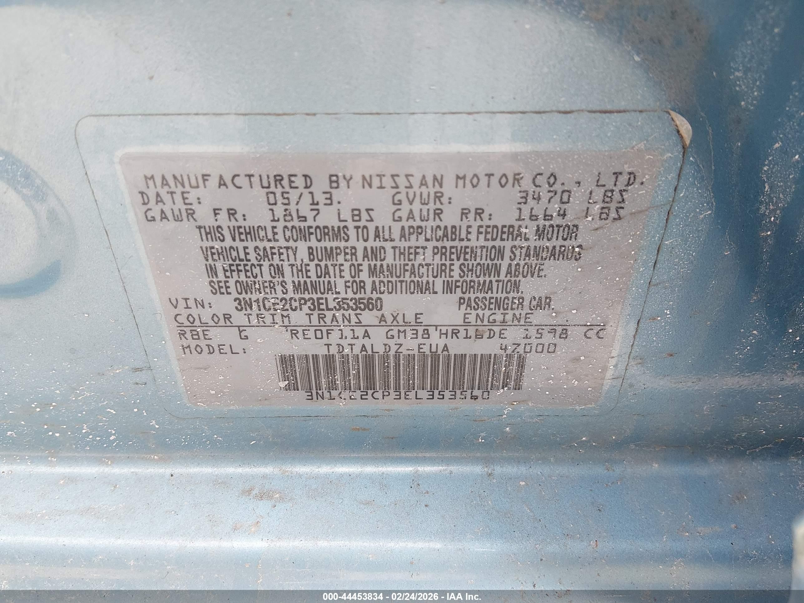 2014 Nissan Versa Note Sv Light Blue vin: 3N1CE2CP3EL353560