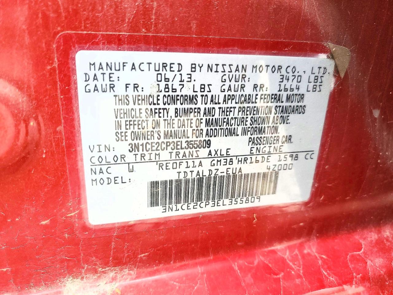 2014 Nissan Versa Note S Red vin: 3N1CE2CP3EL355809