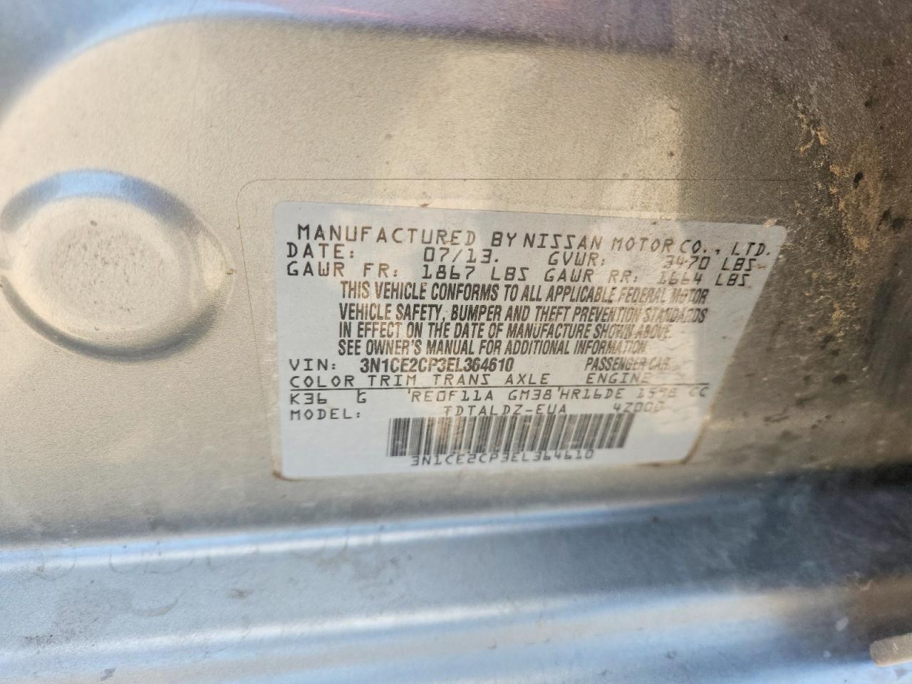 2014 Nissan Versa Note Sv Silver vin: 3N1CE2CP3EL364610