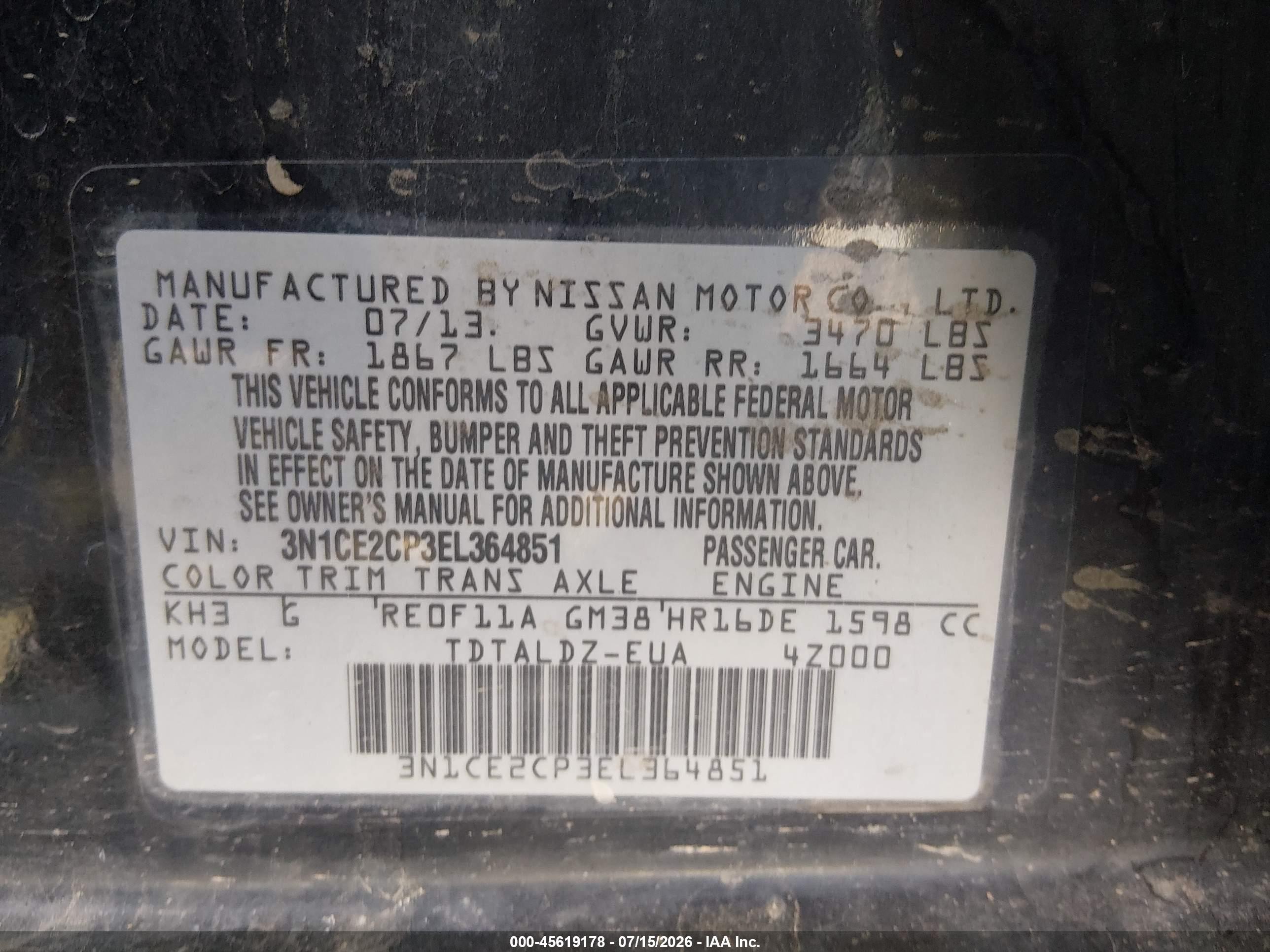2014 Nissan Versa Note Sv Black vin: 3N1CE2CP3EL364851