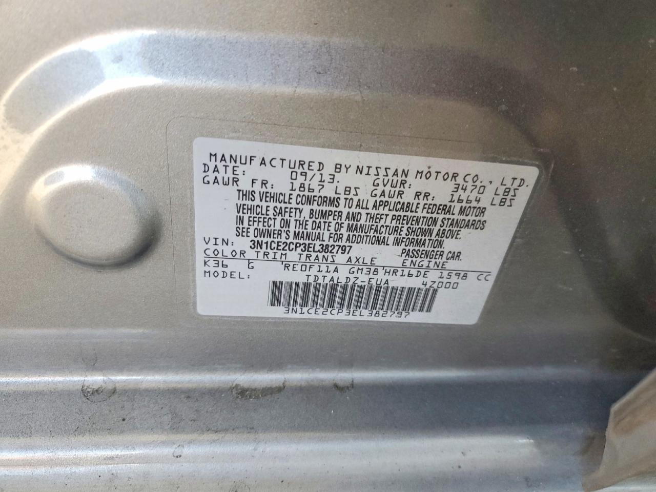 2014 Nissan Versa Note Sv Silver vin: 3N1CE2CP3EL382797