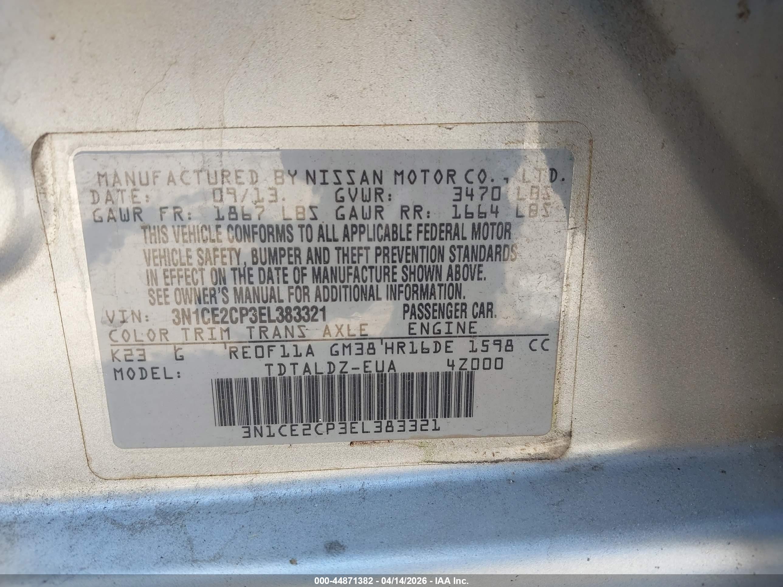 2014 Nissan Versa Note Sv Silver vin: 3N1CE2CP3EL383321
