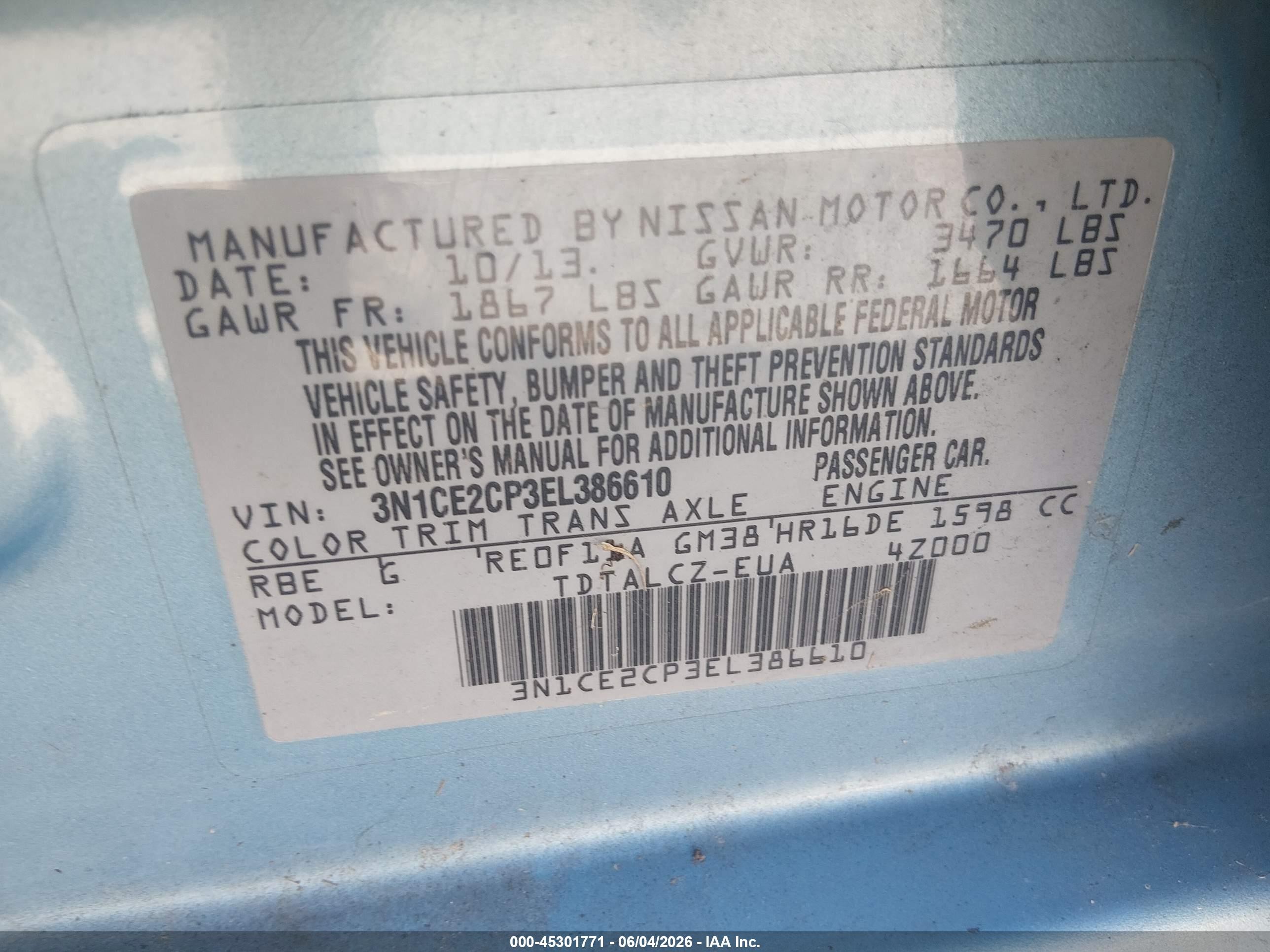 2014 Nissan Versa Note S Plus Blue vin: 3N1CE2CP3EL386610