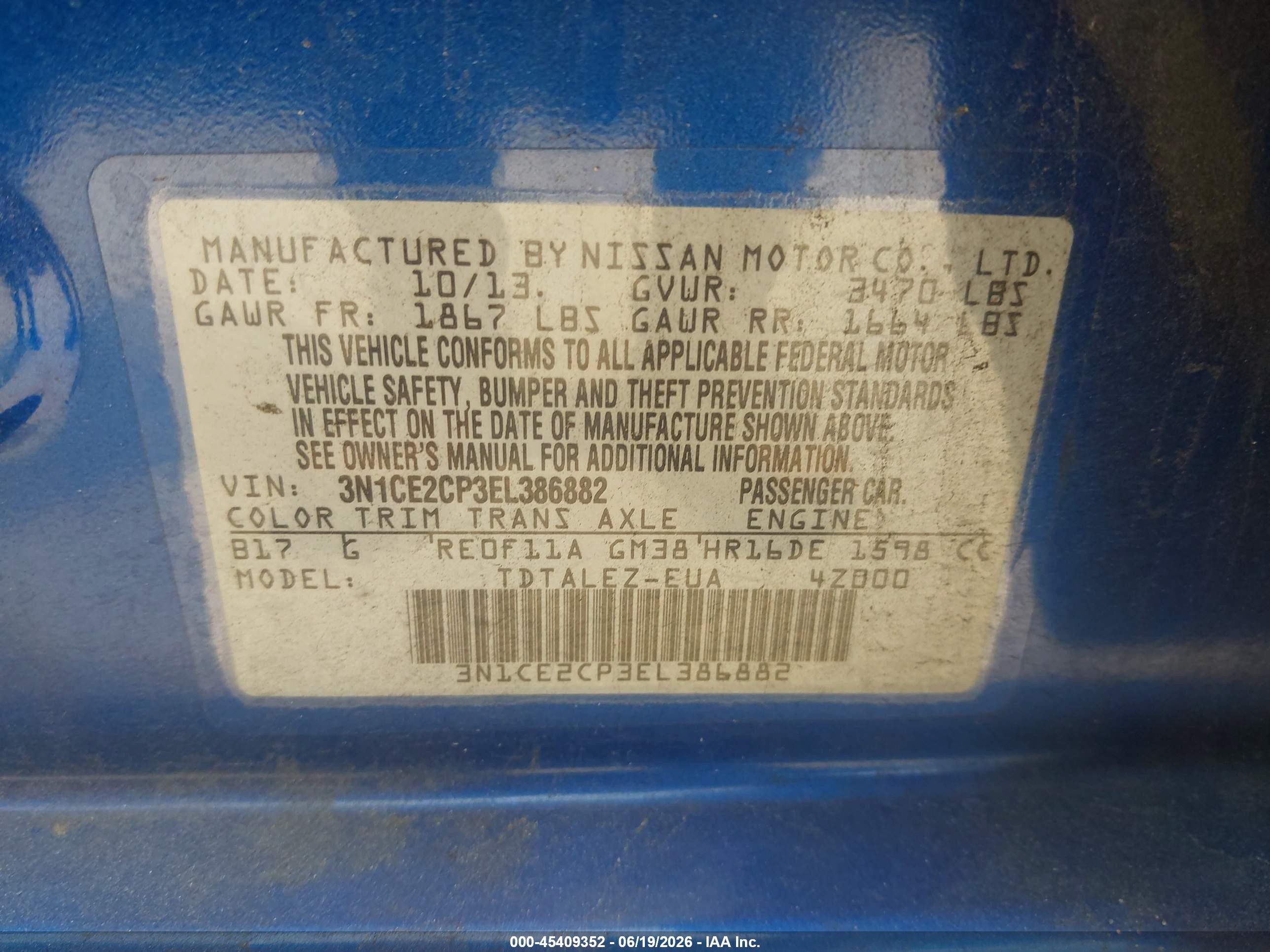 2014 Nissan Versa Note Sv Blue vin: 3N1CE2CP3EL386882