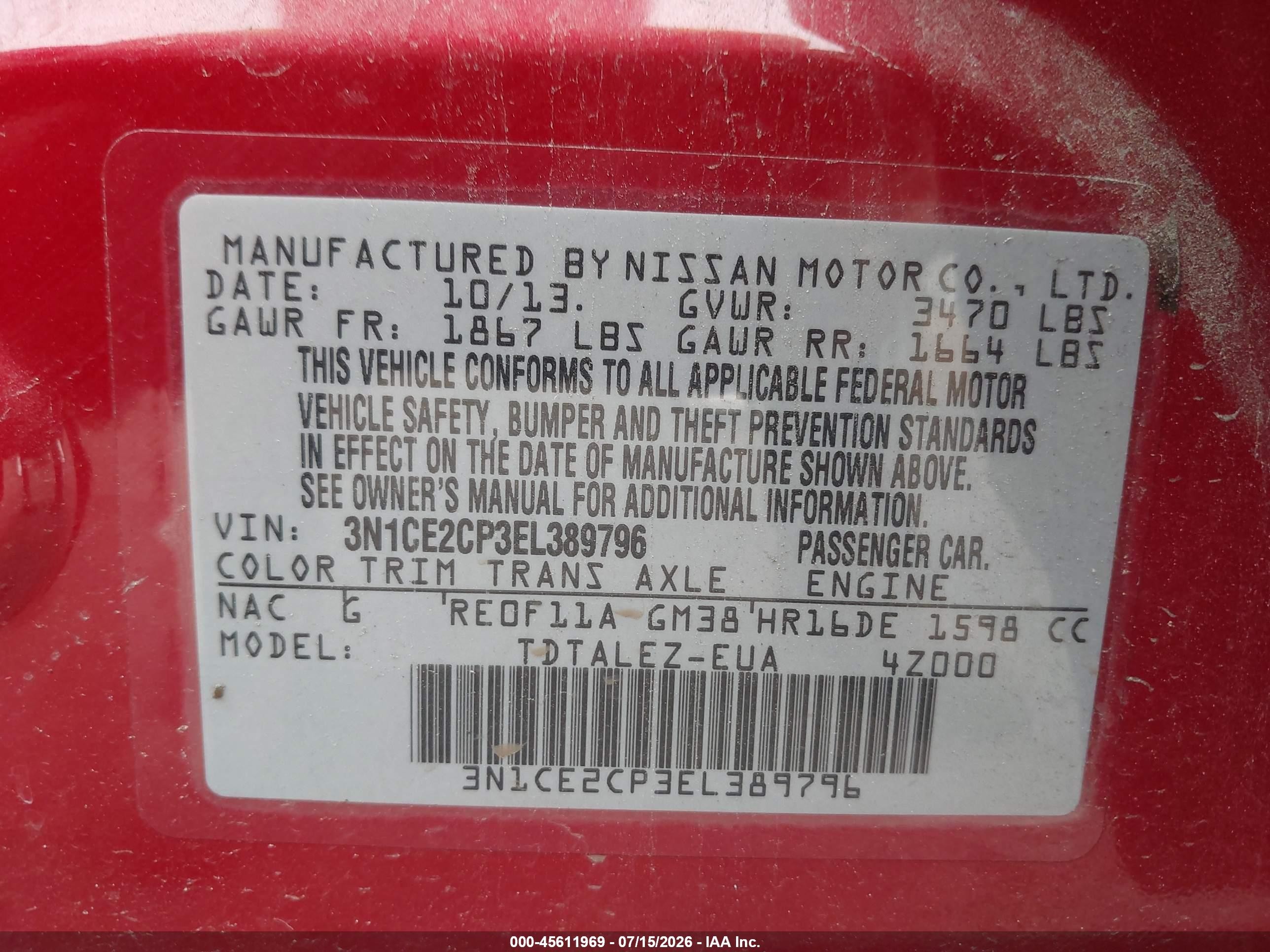 2014 Nissan Versa Note Sv Red vin: 3N1CE2CP3EL389796
