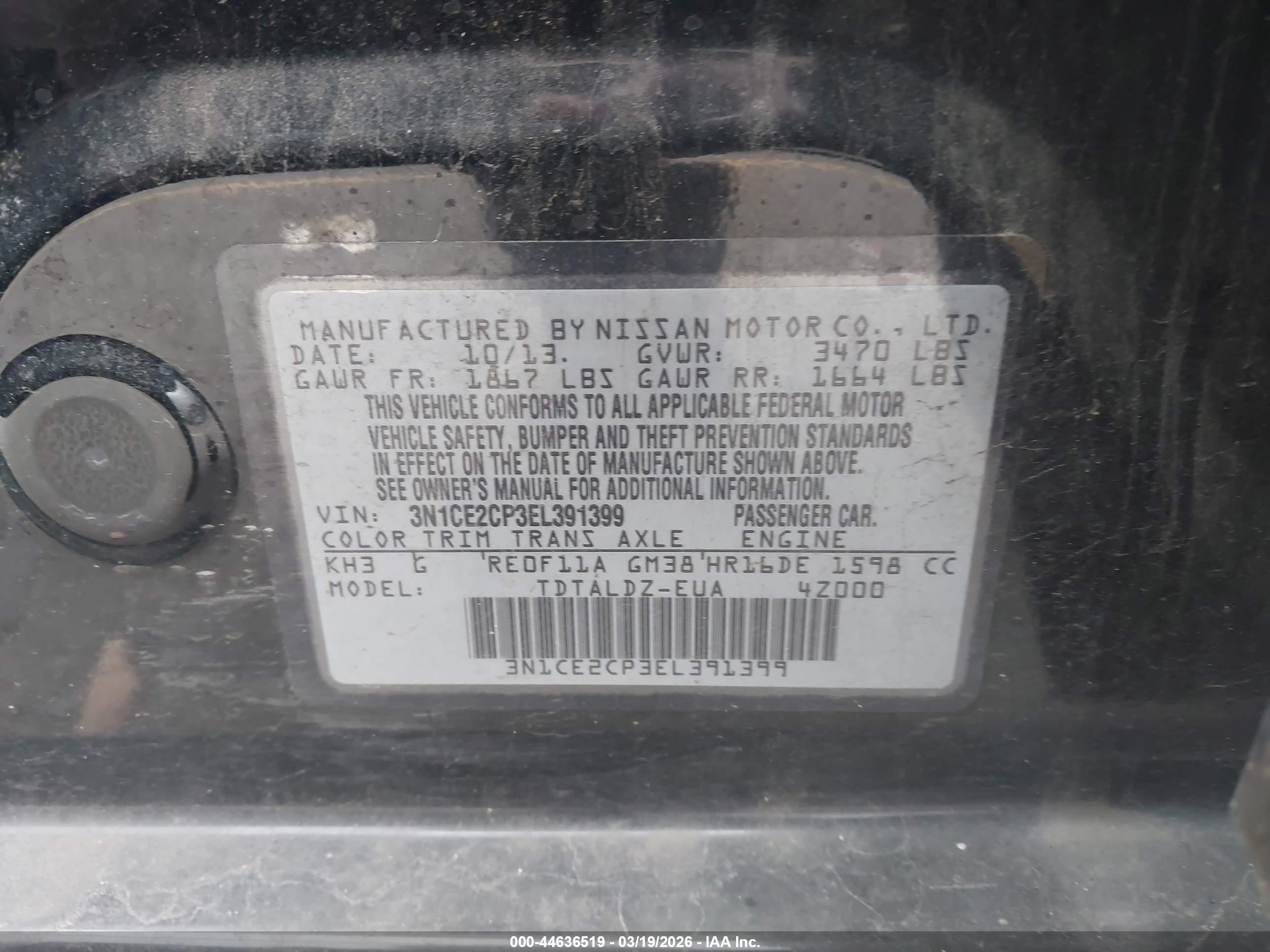 2014 Nissan Versa Note Sv Black vin: 3N1CE2CP3EL391399