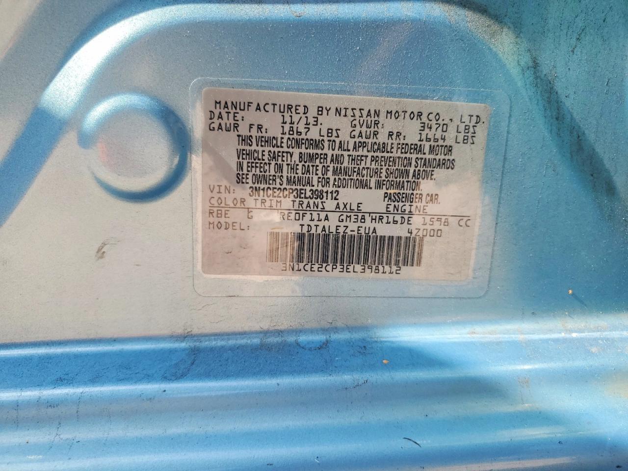 2014 Nissan Versa Note Sv Blue vin: 3N1CE2CP3EL398112