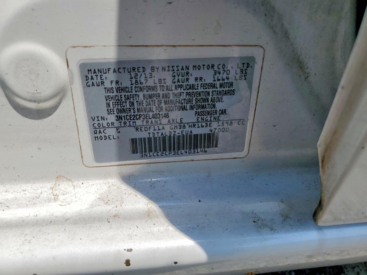 2014 Nissan Versa Note Sv White vin: 3N1CE2CP3EL403146