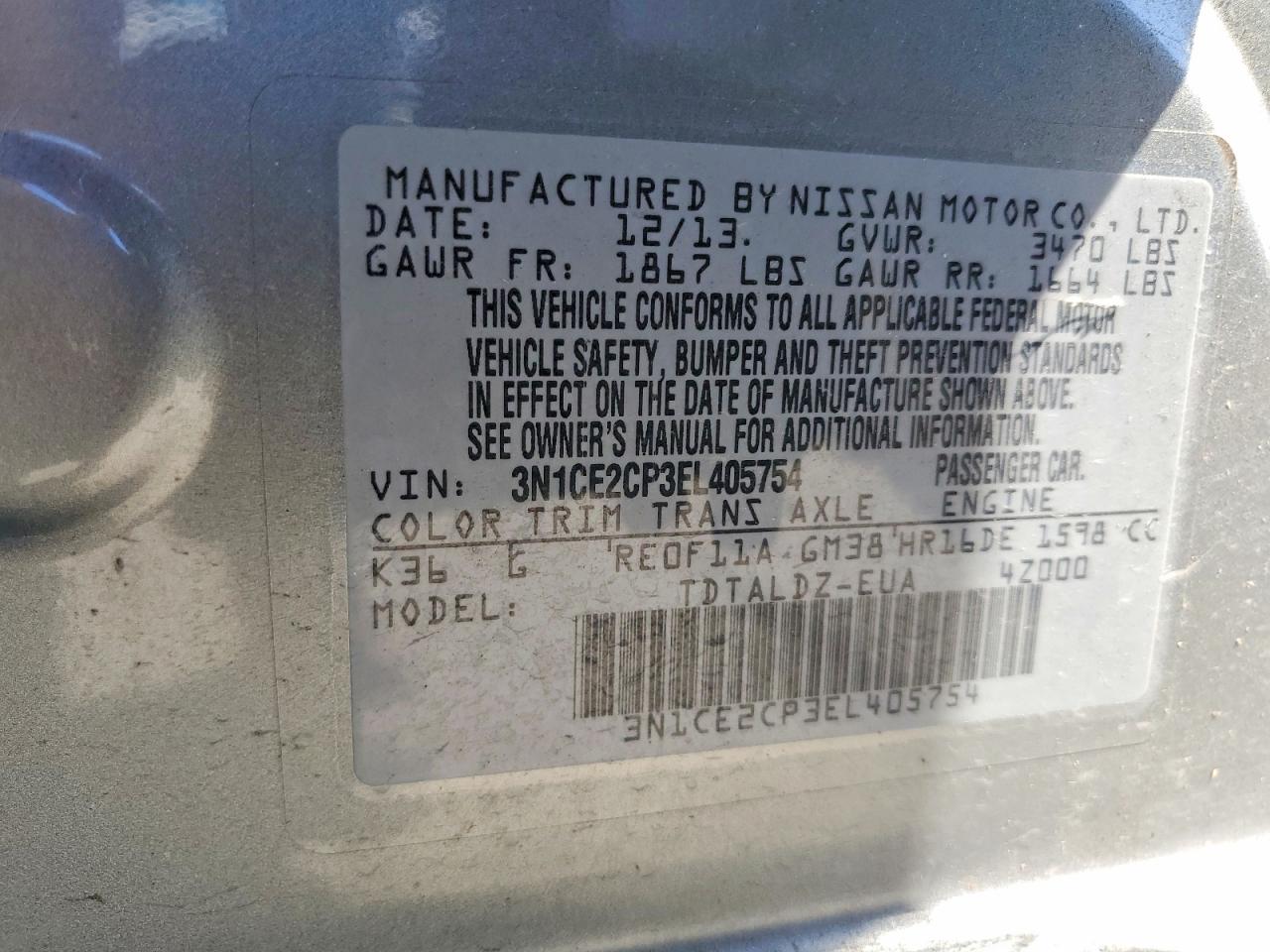 2014 Nissan Versa Note S Silver vin: 3N1CE2CP3EL405754