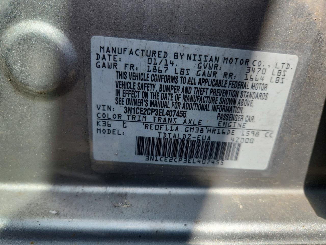 2014 Nissan Versa Note Sv Gray vin: 3N1CE2CP3EL407455