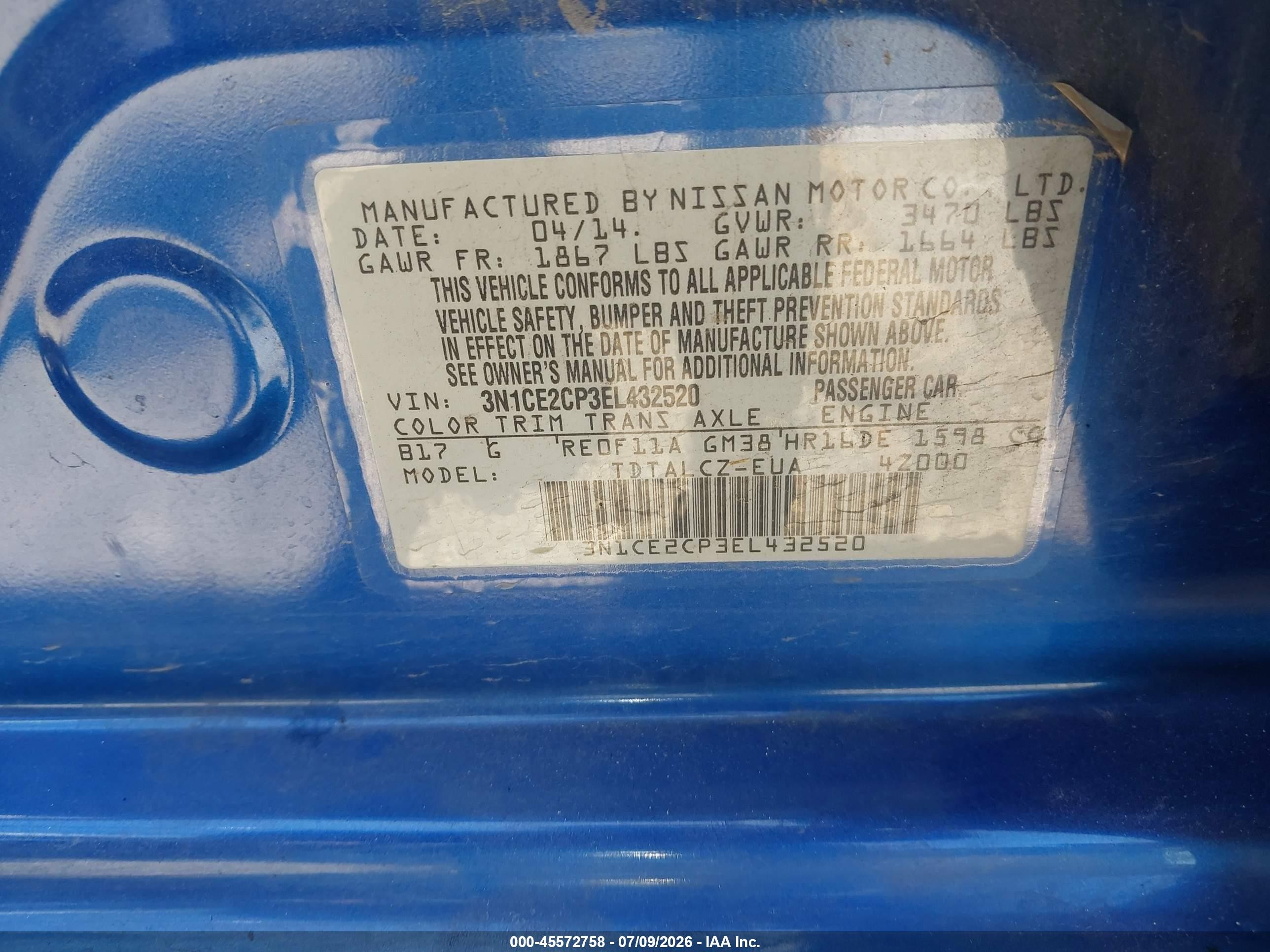 2014 Nissan Versa Note S Plus Blue vin: 3N1CE2CP3EL432520