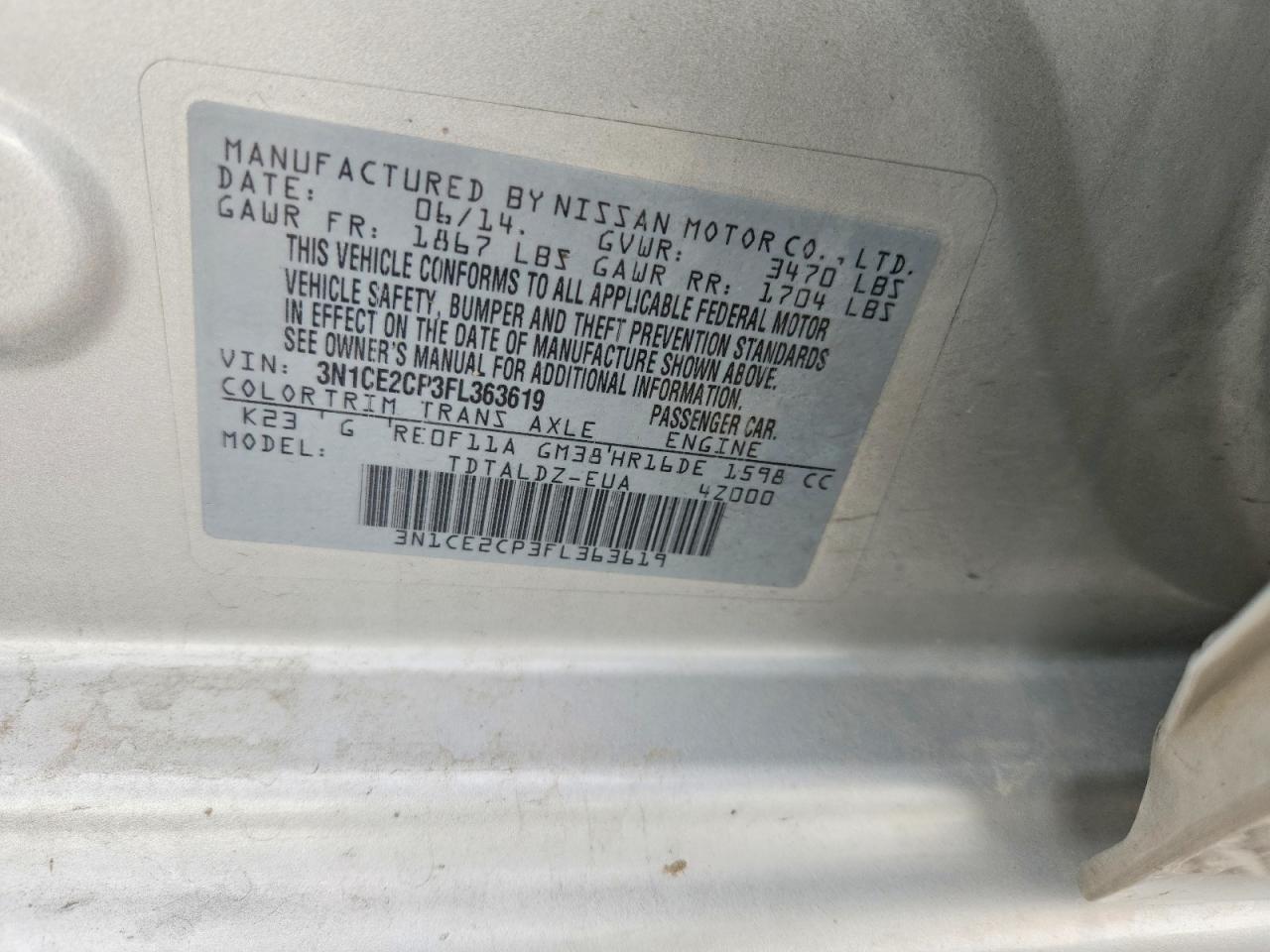 2015 Nissan Versa Note Sv White vin: 3N1CE2CP3FL363619