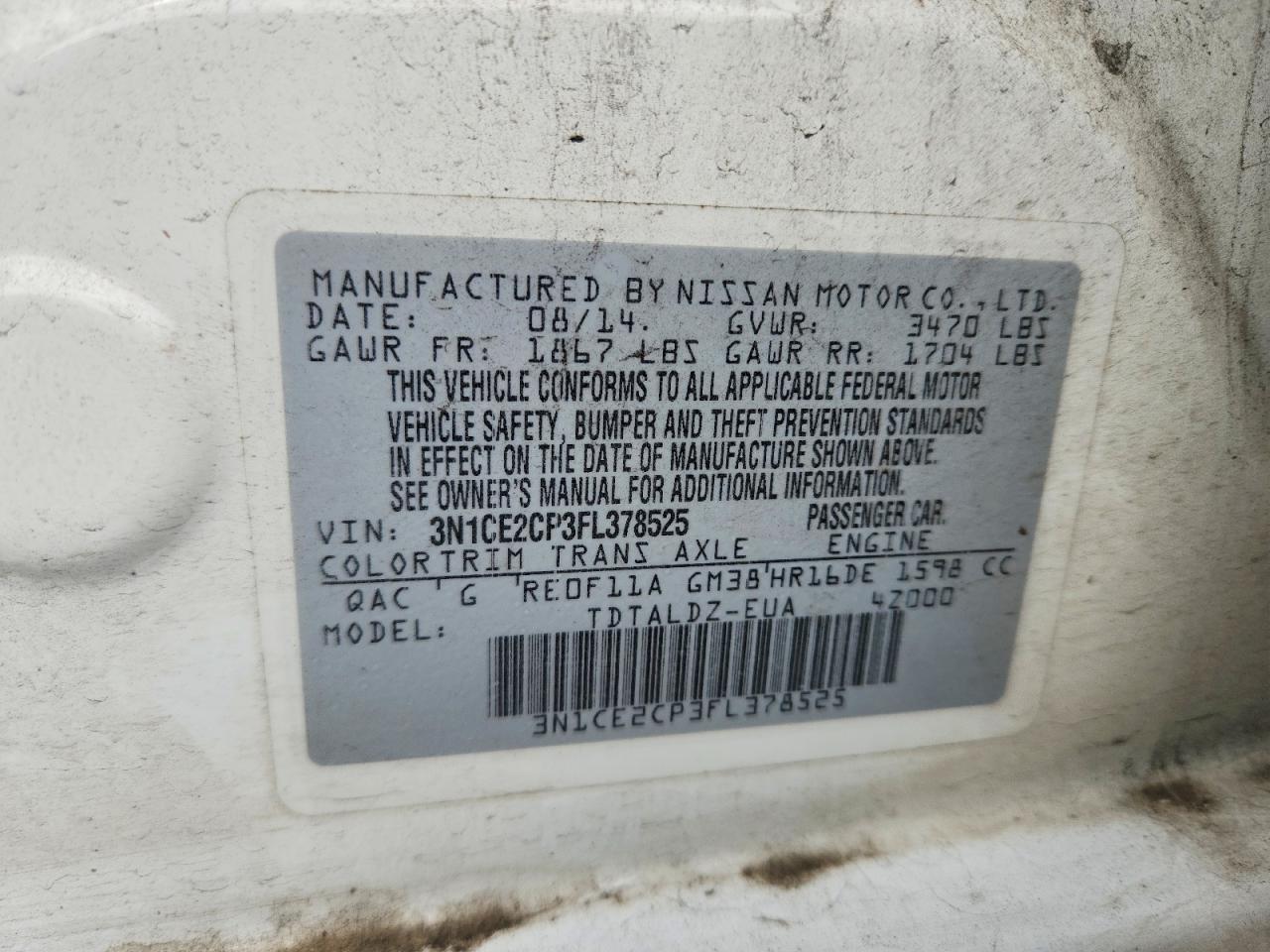 2015 Nissan Versa Note Sv White vin: 3N1CE2CP3FL378525