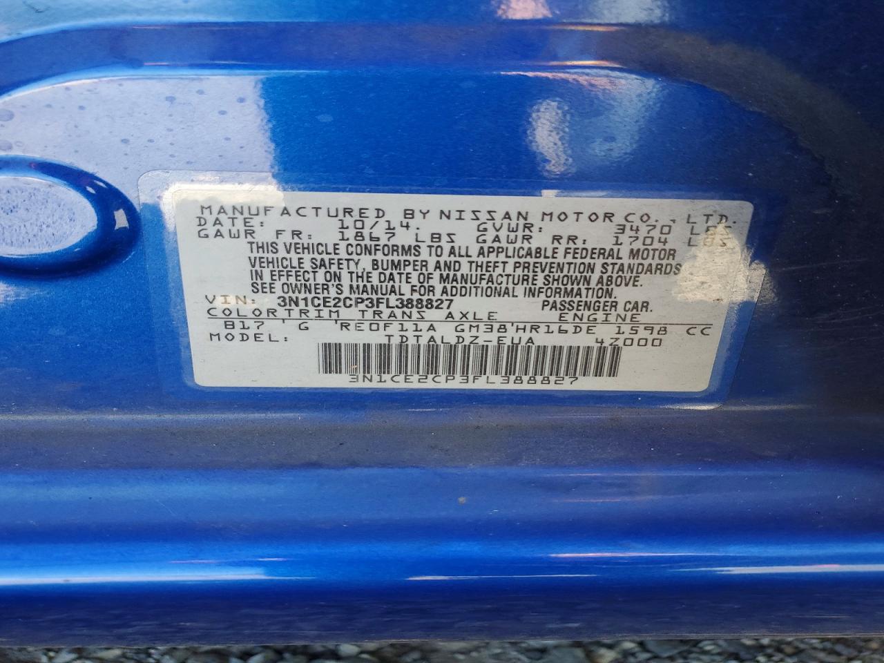 2015 Nissan Versa Note Sv Blue vin: 3N1CE2CP3FL388827
