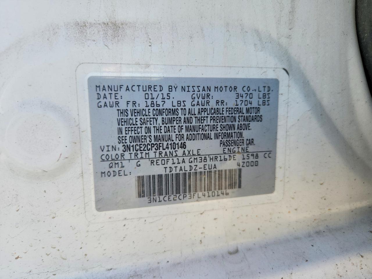2015 Nissan Versa Note Sv Белый vin: 3N1CE2CP3FL410146