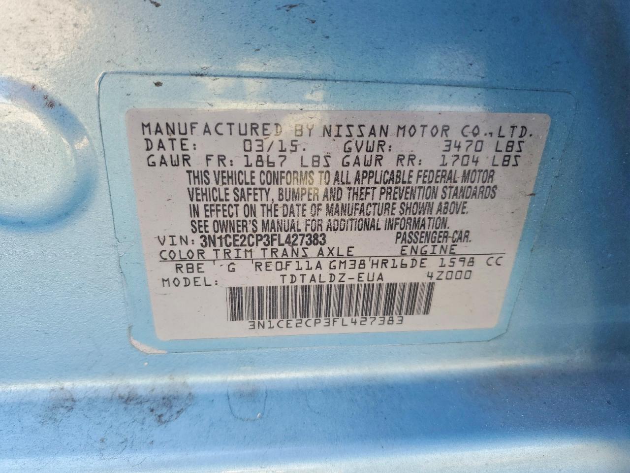 2015 Nissan Versa Note Sv Blue vin: 3N1CE2CP3FL427383
