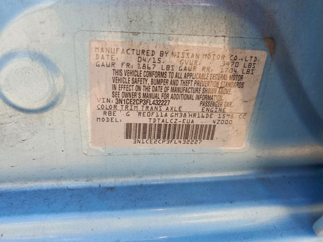 2015 Nissan Versa Note S Plus Blue vin: 3N1CE2CP3FL432227