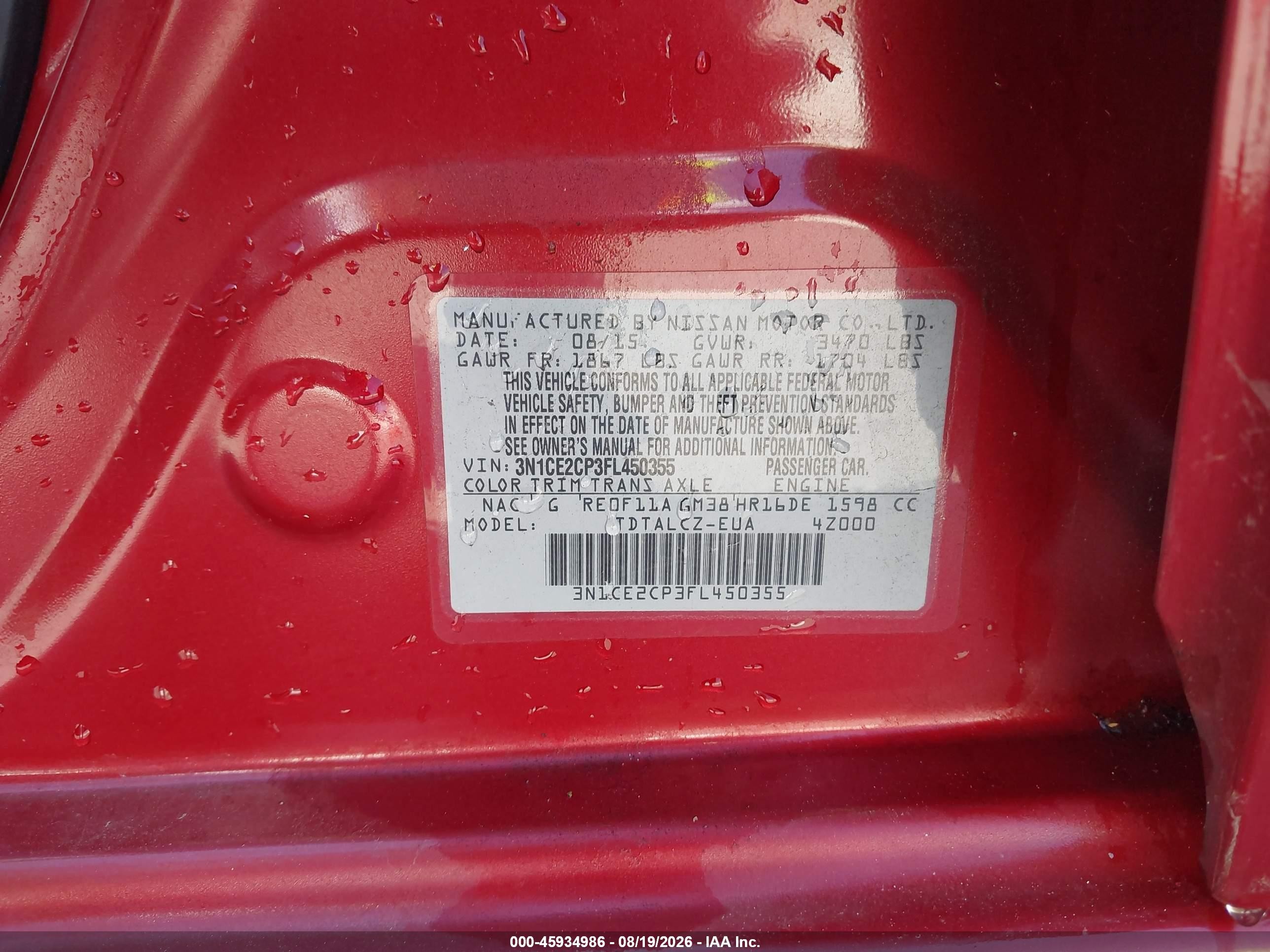 2015 Nissan Versa Note S Plus Red vin: 3N1CE2CP3FL450355