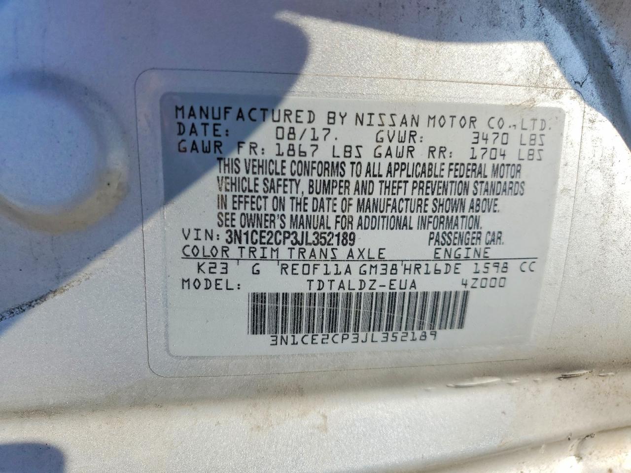 2018 Nissan Versa Note Sv Silver vin: 3N1CE2CP3JL352189