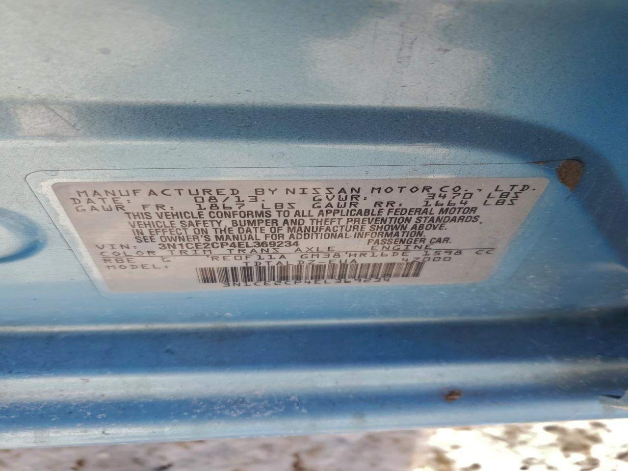 2014 Nissan Versa Note S Blue vin: 3N1CE2CP4EL369234
