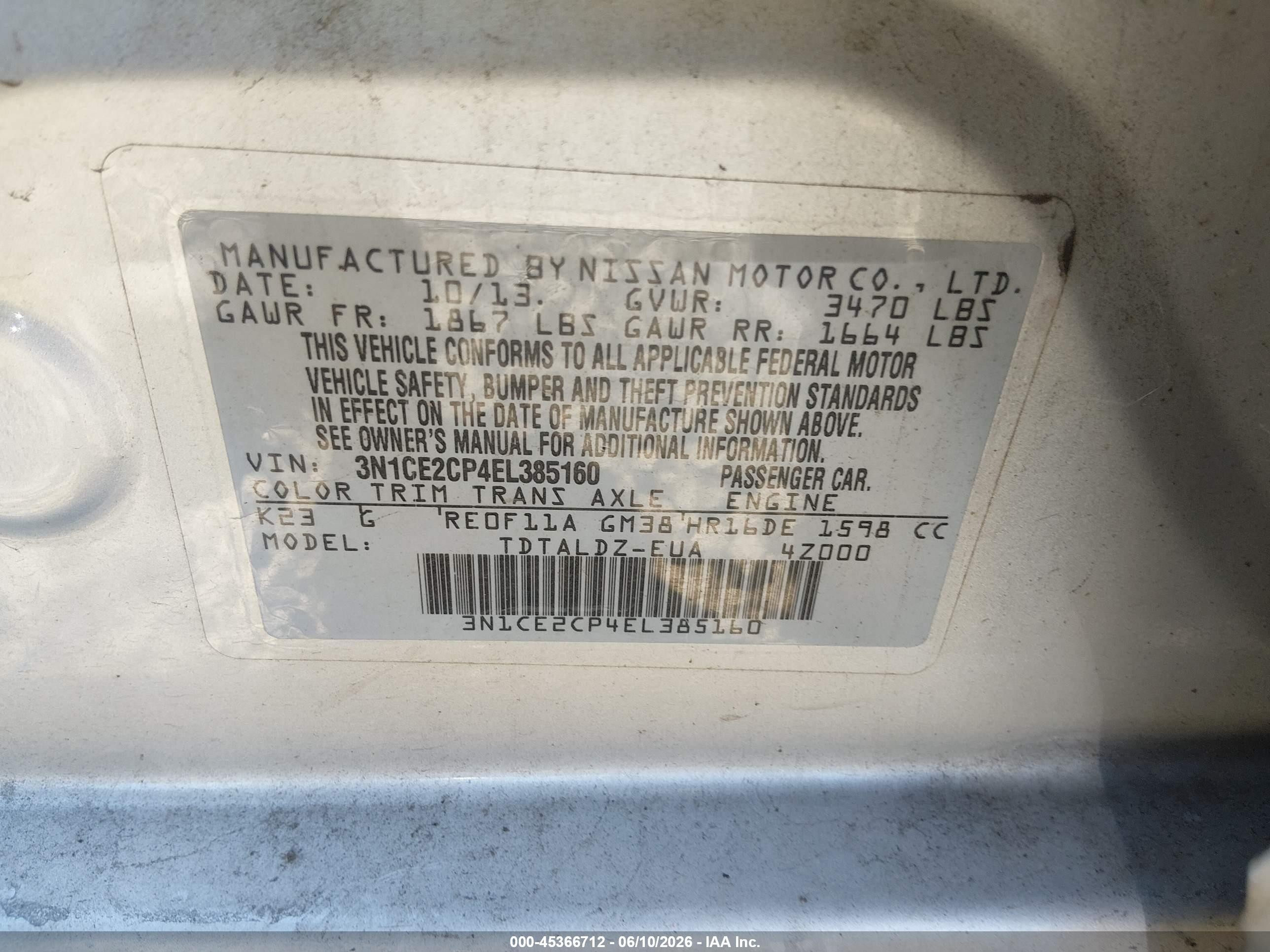 2014 Nissan Versa Note Sv Silver vin: 3N1CE2CP4EL385160