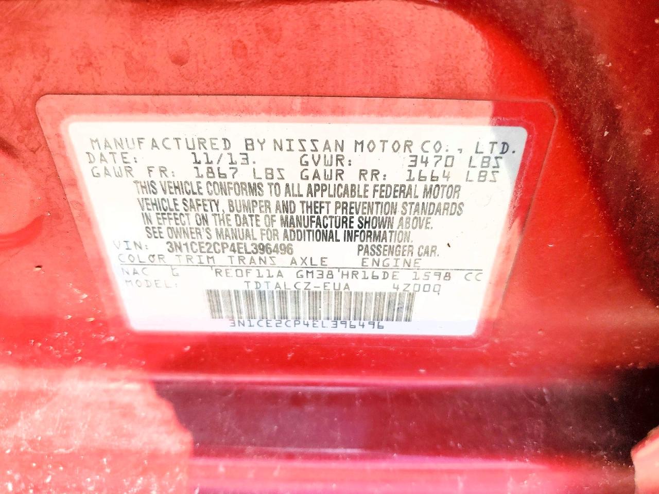 2014 Nissan Versa Note S Plus Red vin: 3N1CE2CP4EL396496