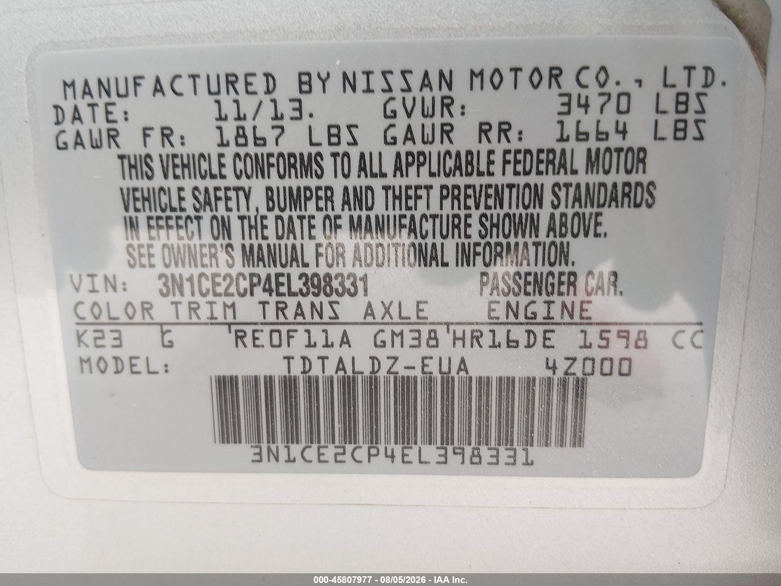 2014 Nissan Versa Note Sv Silver vin: 3N1CE2CP4EL398331