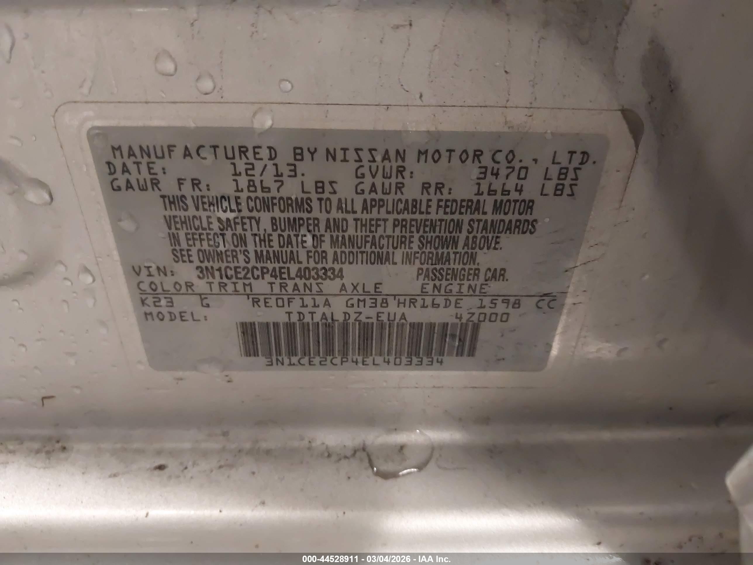 2014 Nissan Versa Note Sv Silver vin: 3N1CE2CP4EL403334