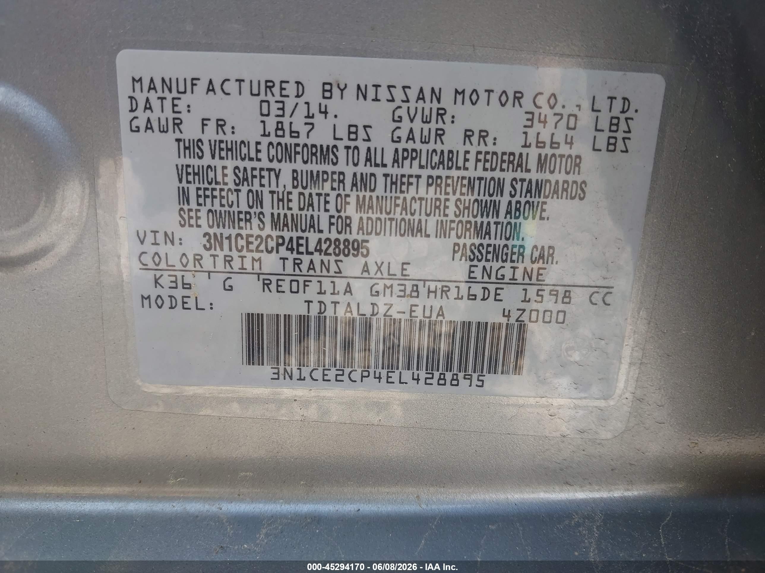 2014 Nissan Versa Note Sv Silver vin: 3N1CE2CP4EL428895