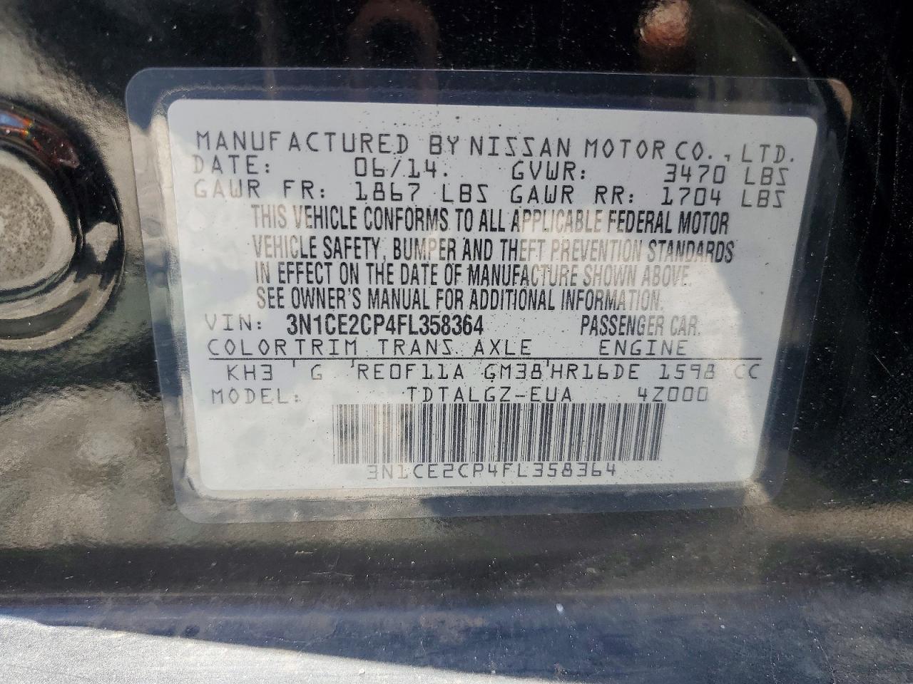 2015 Nissan Versa Note Sr Black vin: 3N1CE2CP4FL358364