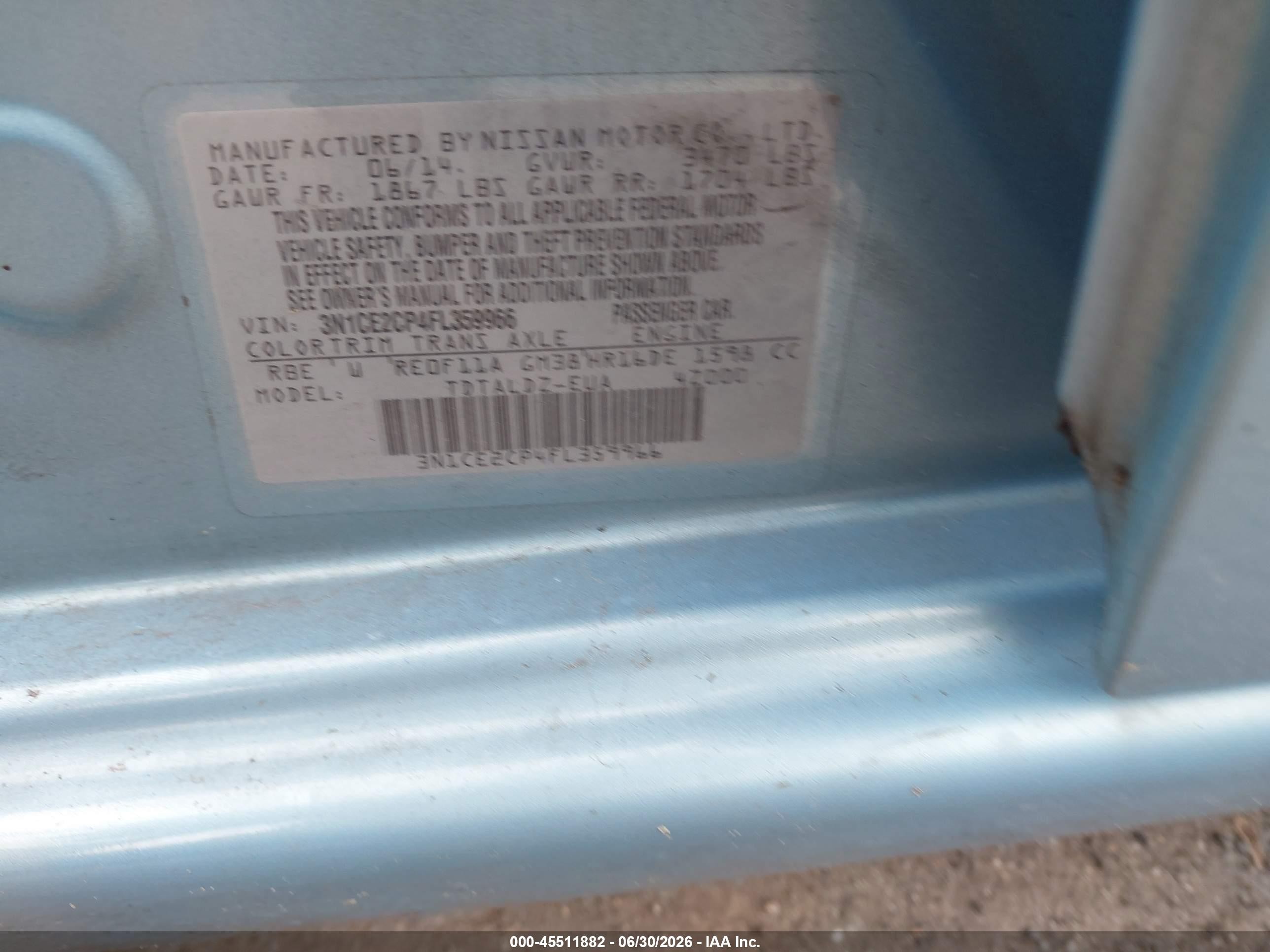 2015 Nissan Versa Note Sv Light Blue vin: 3N1CE2CP4FL359966