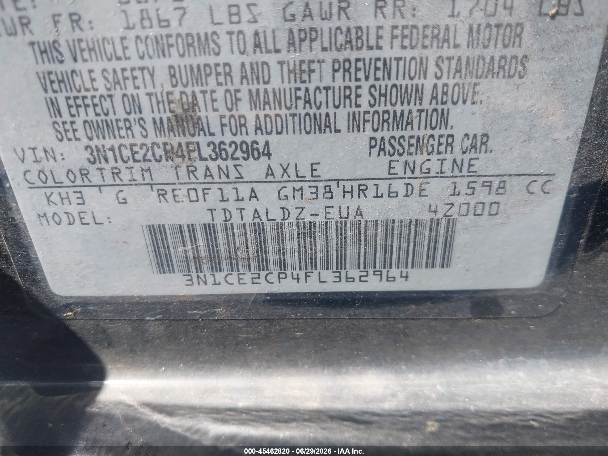 2015 Nissan Versa Note S (sr)/s Plus/sl/sr/sv Black vin: 3N1CE2CP4FL362964