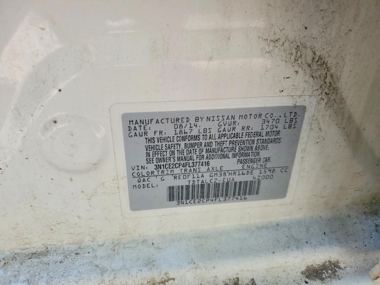2015 Nissan Versa Note S Plus White vin: 3N1CE2CP4FL377416