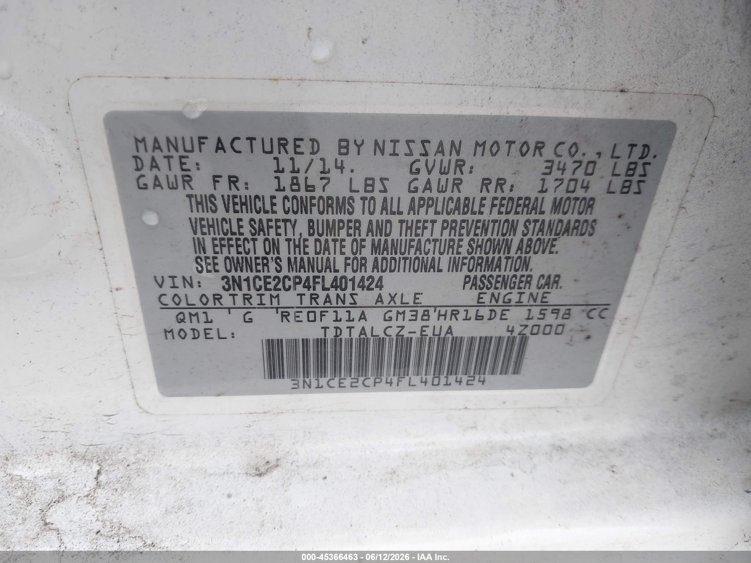 2015 Nissan Versa Note S Plus White vin: 3N1CE2CP4FL401424