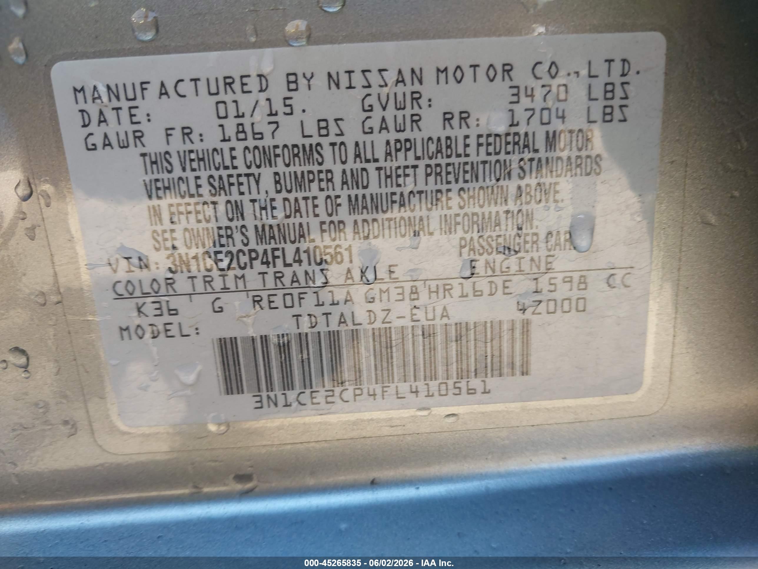 2015 Nissan Versa Note S (sr)/s Plus/sl/sr/sv Silver vin: 3N1CE2CP4FL410561