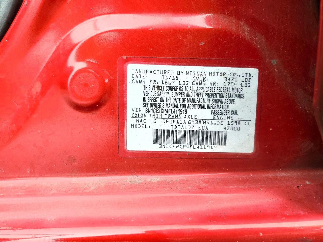 2015 Nissan Versa Note Sv Red vin: 3N1CE2CP4FL411919