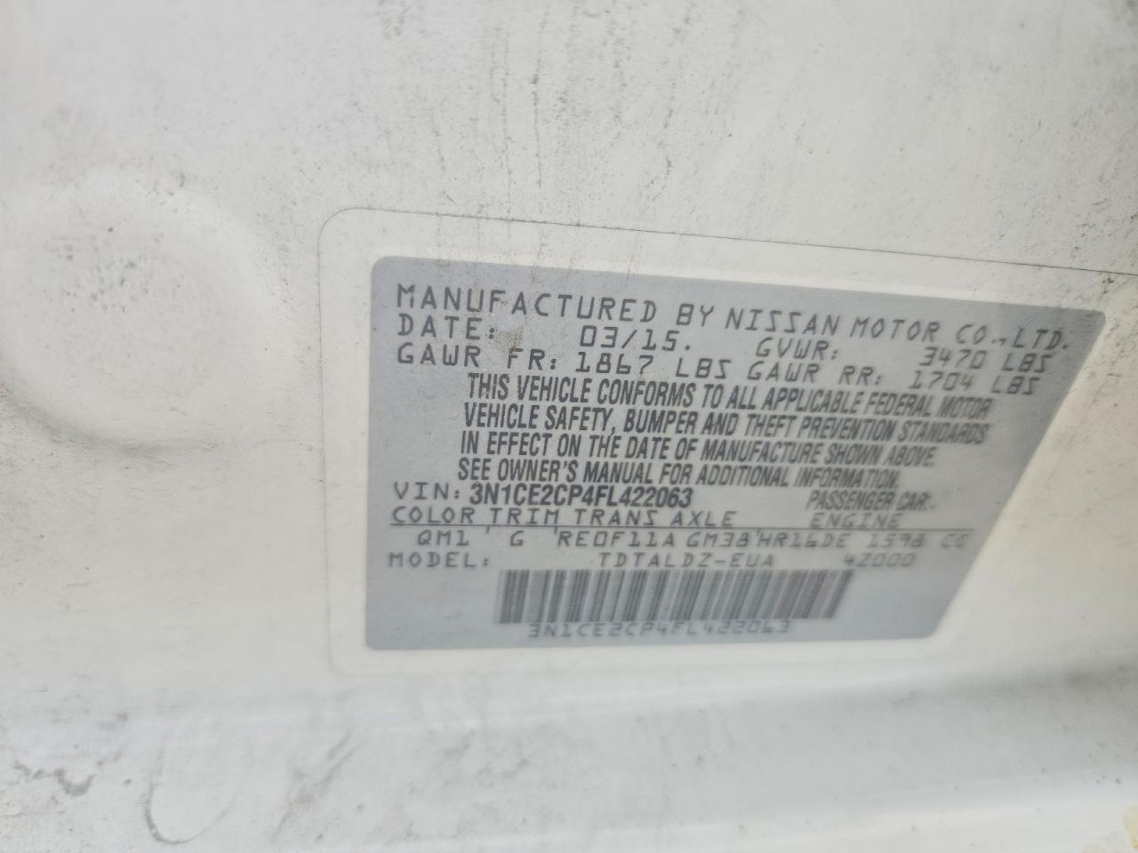 2015 Nissan Versa Note Sv Белый vin: 3N1CE2CP4FL422063