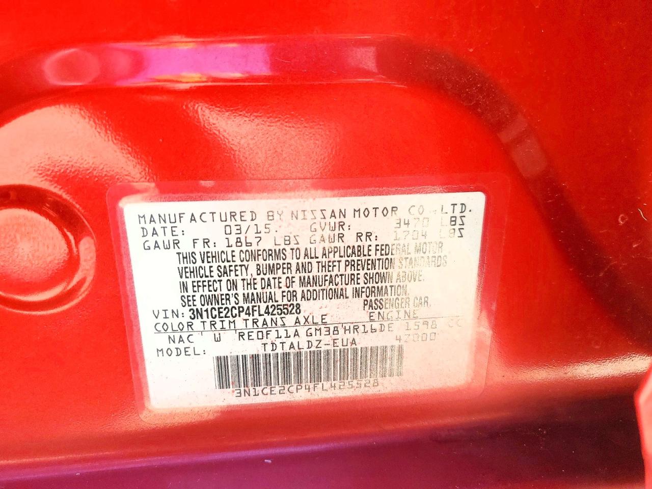 2015 Nissan Versa Note S Red vin: 3N1CE2CP4FL425528