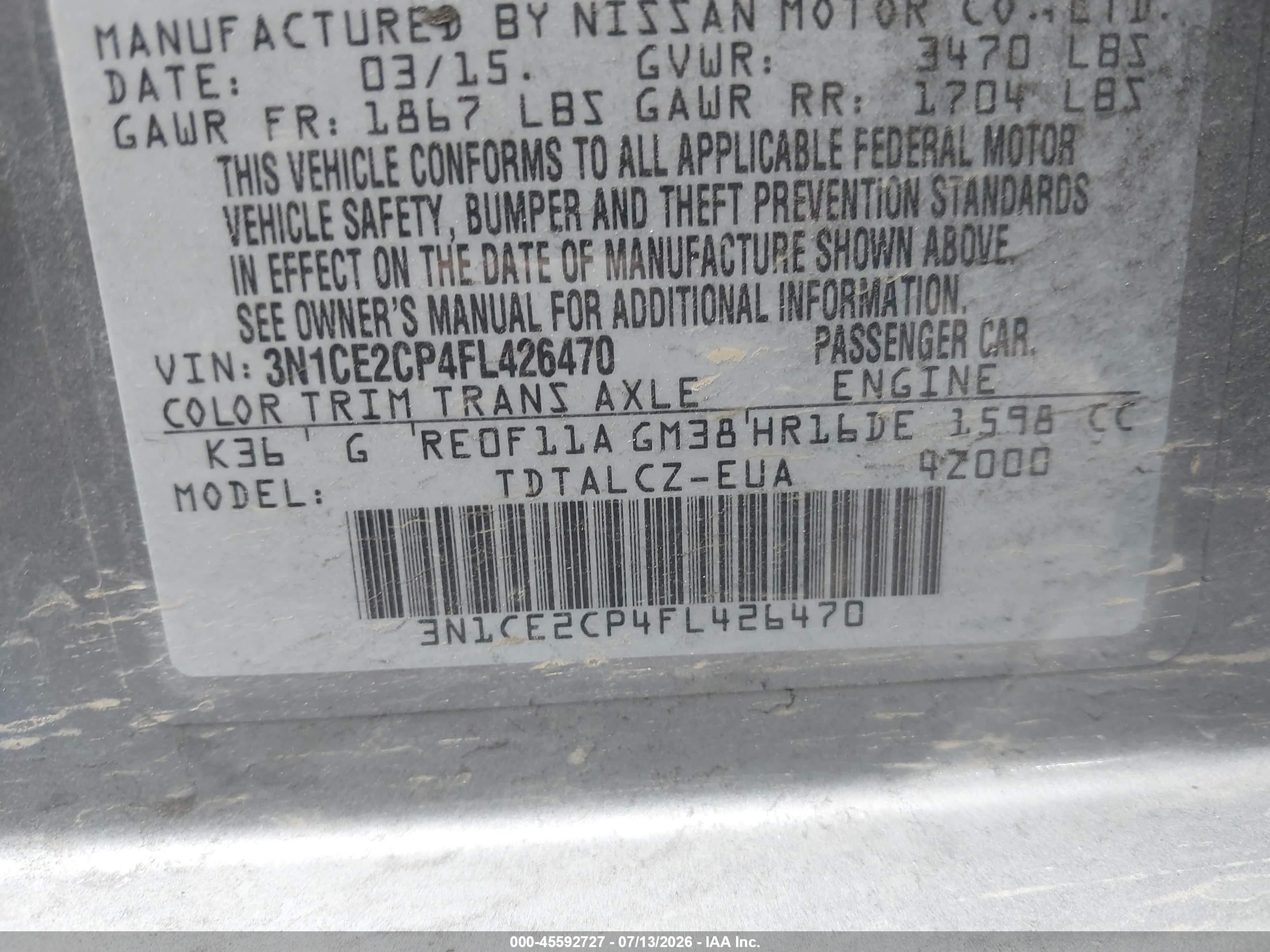 2015 Nissan Versa Note S Plus Gray vin: 3N1CE2CP4FL426470