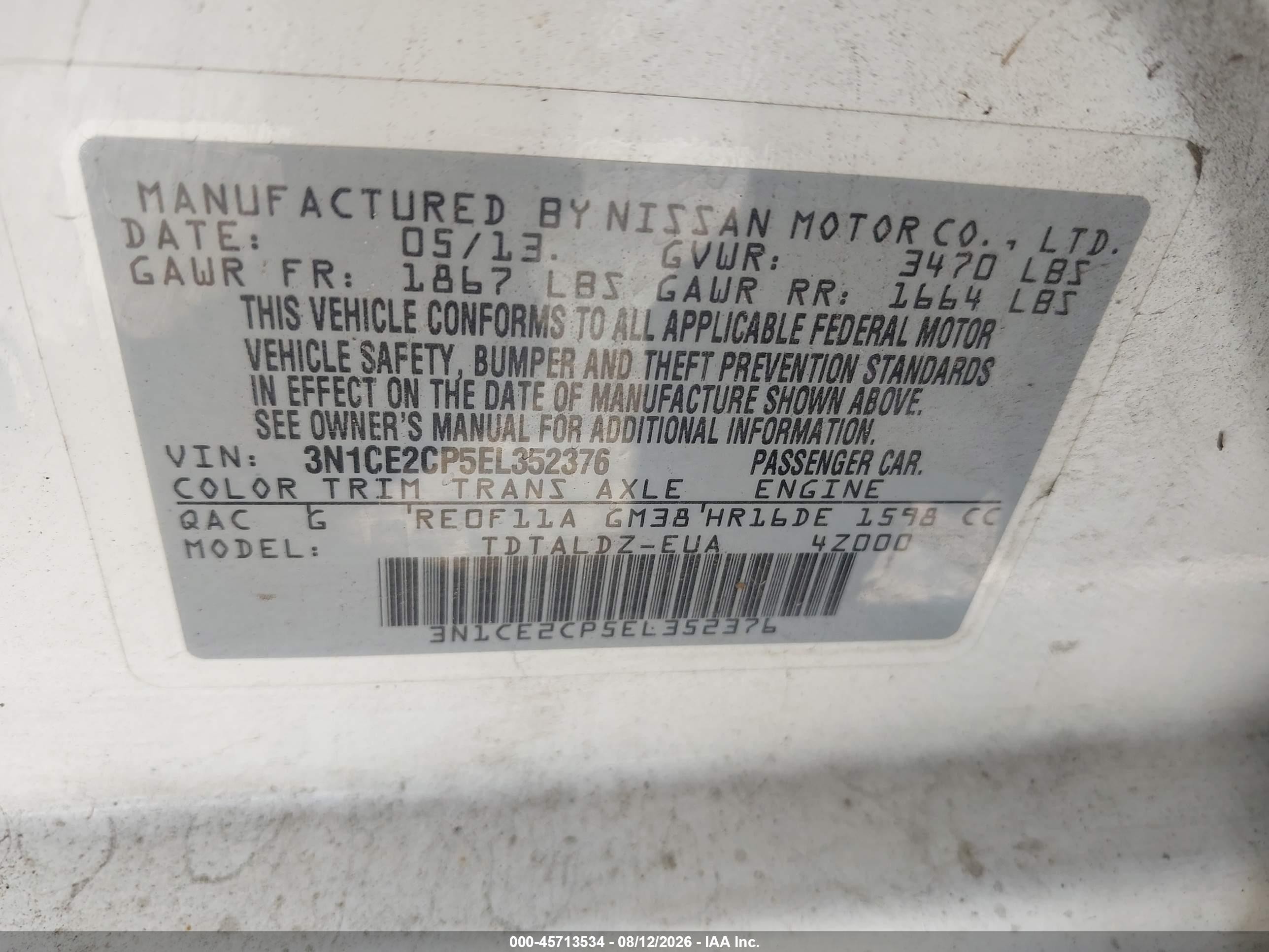 2014 Nissan Versa Note Sv Белый vin: 3N1CE2CP5EL352376