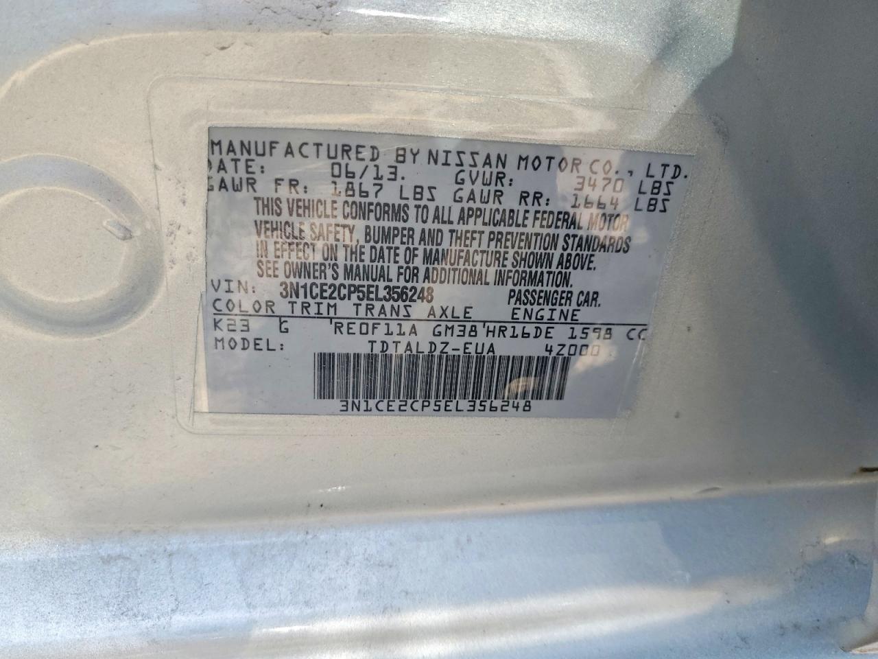 2014 Nissan Versa Note Sv Silver vin: 3N1CE2CP5EL356248
