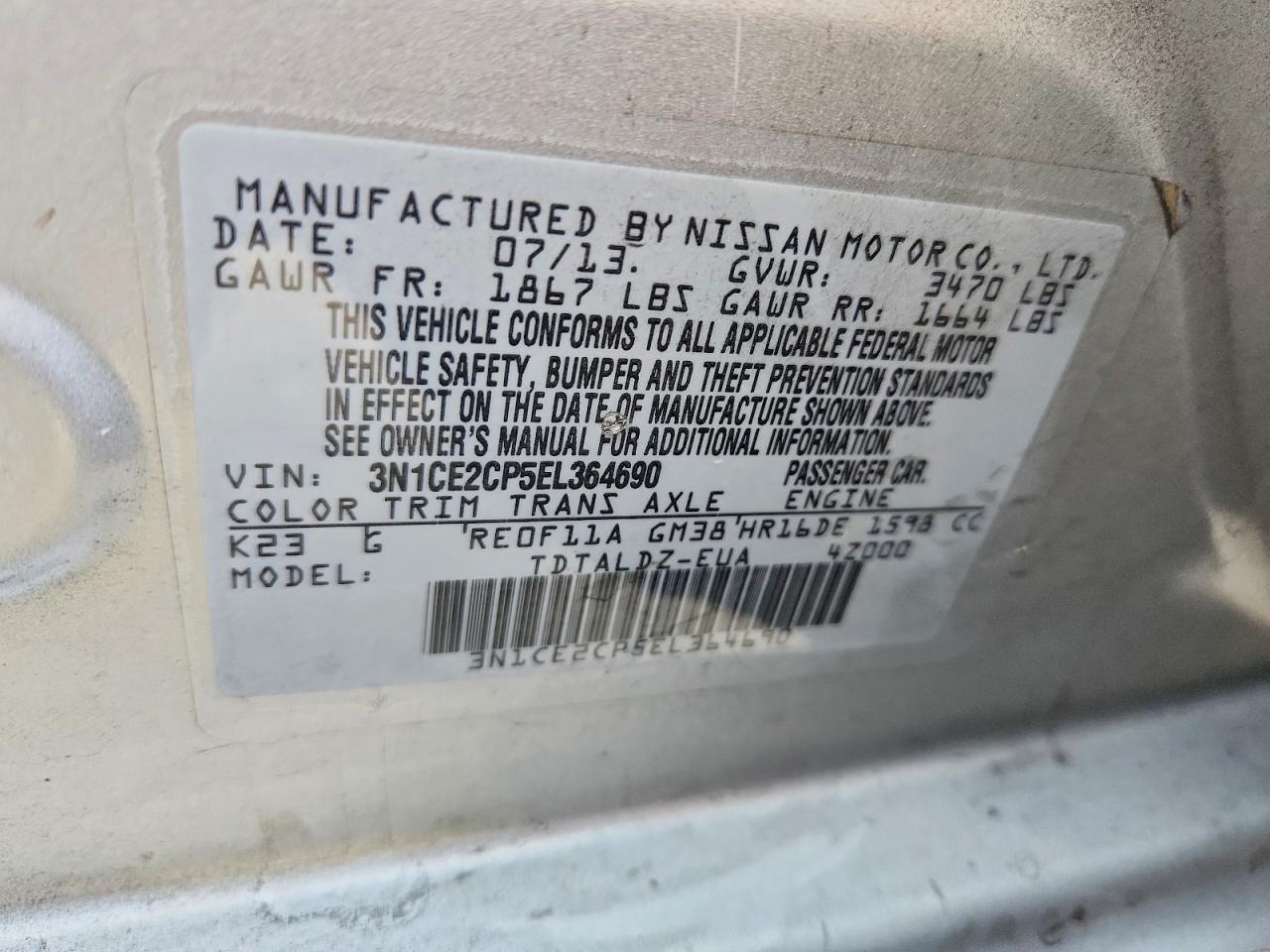 2014 Nissan Versa Note Sv Silver vin: 3N1CE2CP5EL364690
